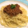 茅乃舎だしで作ったミートパスタ