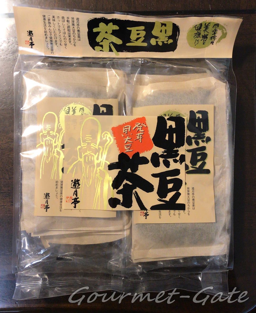 游月亭の黒豆茶のパッケージ