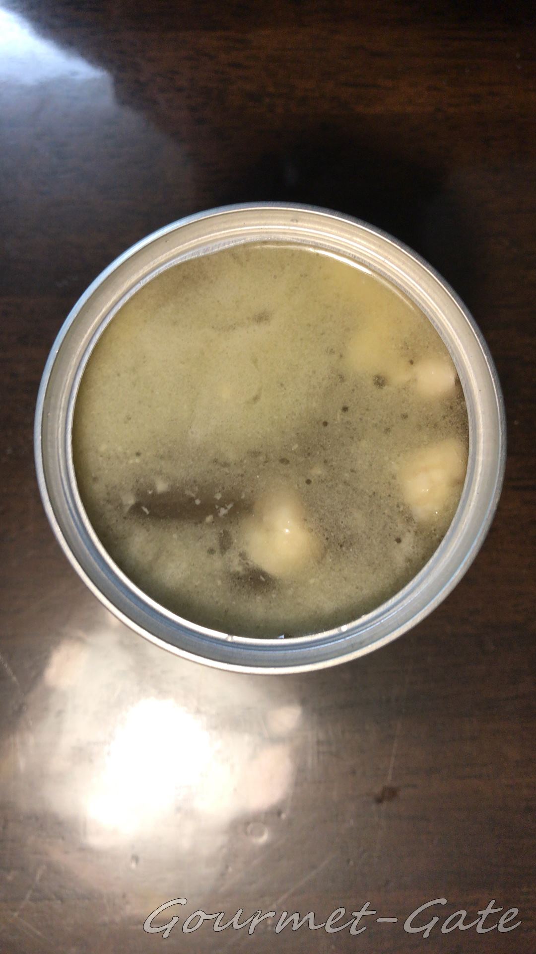 スープ系の缶詰は常温だと脂が固形化している