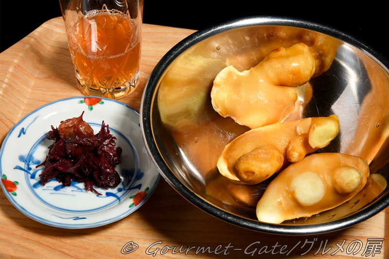 紅生姜の材料、赤紫蘇、梅酢、生姜